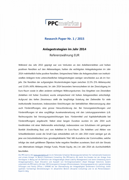 Anlagestrategien im Jahr 2014 - Referenzwährung EUR